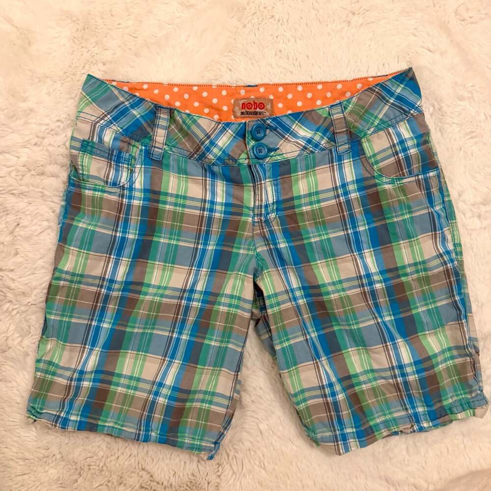 No Boundaries Juniors Plaid Bermuda Shorts Size 11 Lime Punch